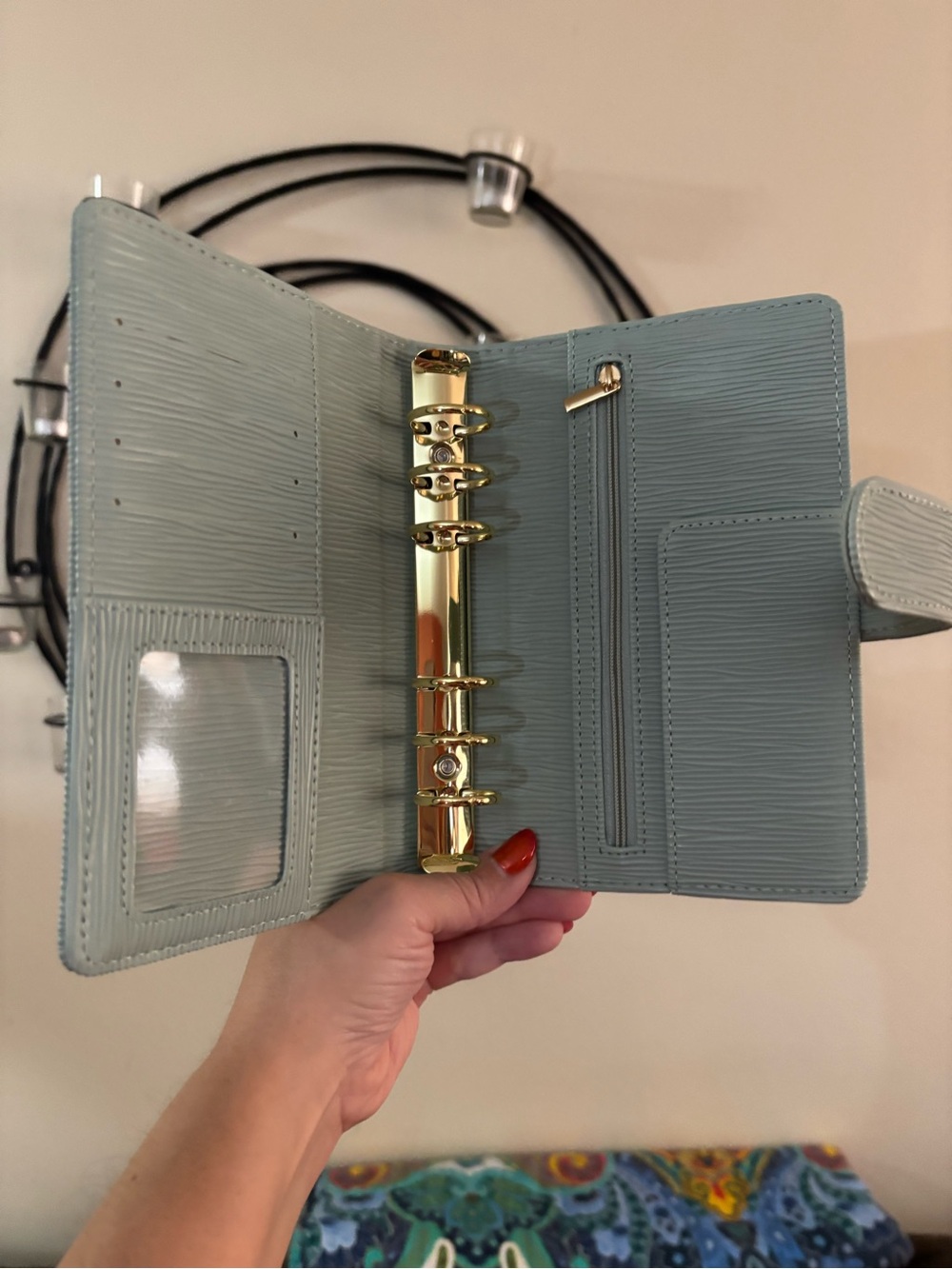 Saffiano Sea Foam Vegan Leather A6 Binder with Gold Hardware